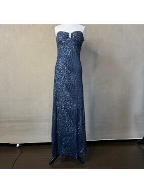 Love Reigns Navy Sequin Strapless Mermaid Prom Formal Gown Size L